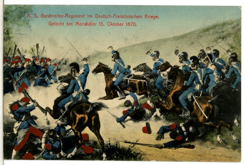 12138-Mondidier-1910-Königlich Sächsisches Gardereiter-Regiment im Gefecht bei Mondiedier 15. Oktober 1870-Brück & Sohn Kunstverlag