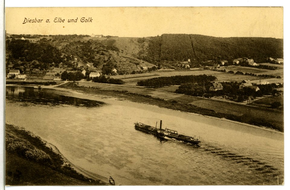 09961-Diesbar-1908-Elbeblick mit dem Schlepper Austria-Brück & Sohn Kunstverlag