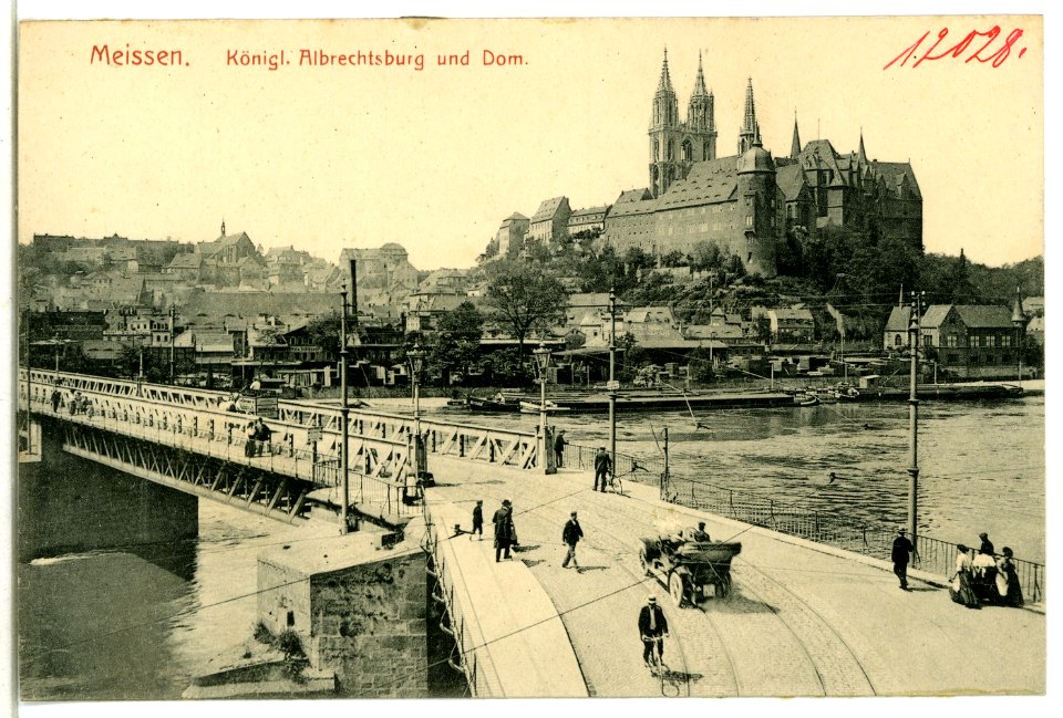 12028-Meißen-1910-Elbbrücke - Albrechtsburg und Dom, Auto-Brück & Sohn Kunstverlag