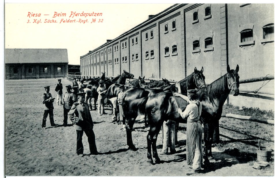 10041-Riesa-1908-3. Feldartillerie-Regiment Nr. 32 - Beim Pferdeputzen-Brück & Sohn Kunstverlag