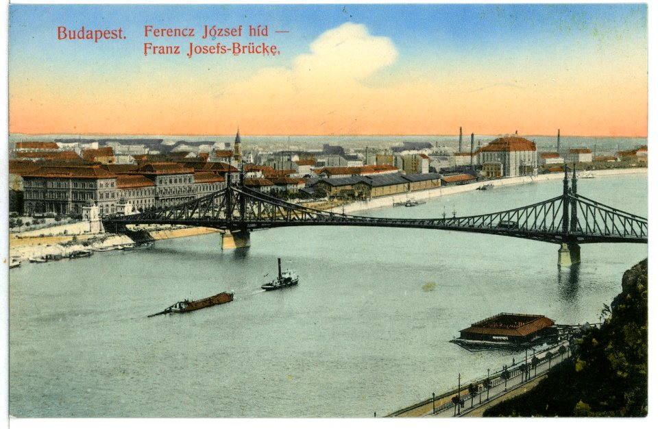 10248-Budapest-1908-Franz Josefs Brücke mit Schleppzug-Brück & Sohn Kunstverlag