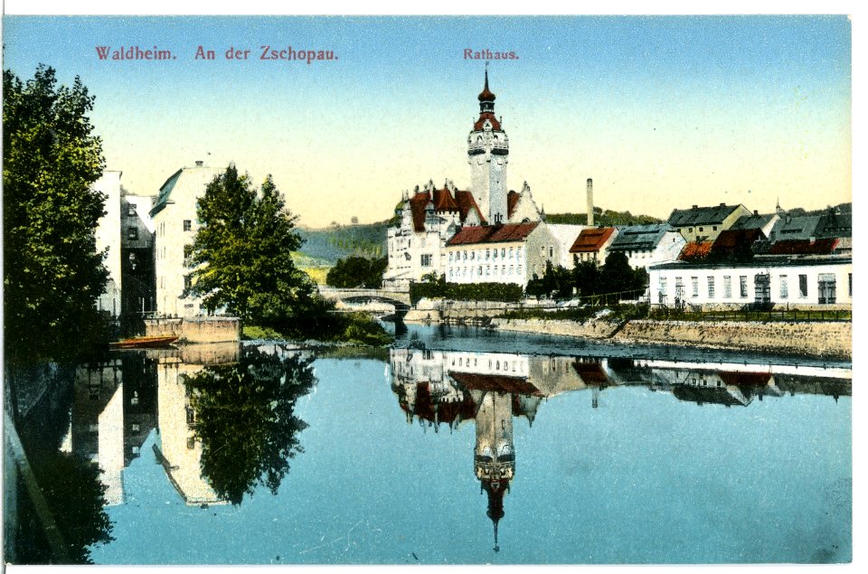 11856-Waldheim-1910-Blick über die Zschopau zum Rathaus-Brück & Sohn Kunstverlag