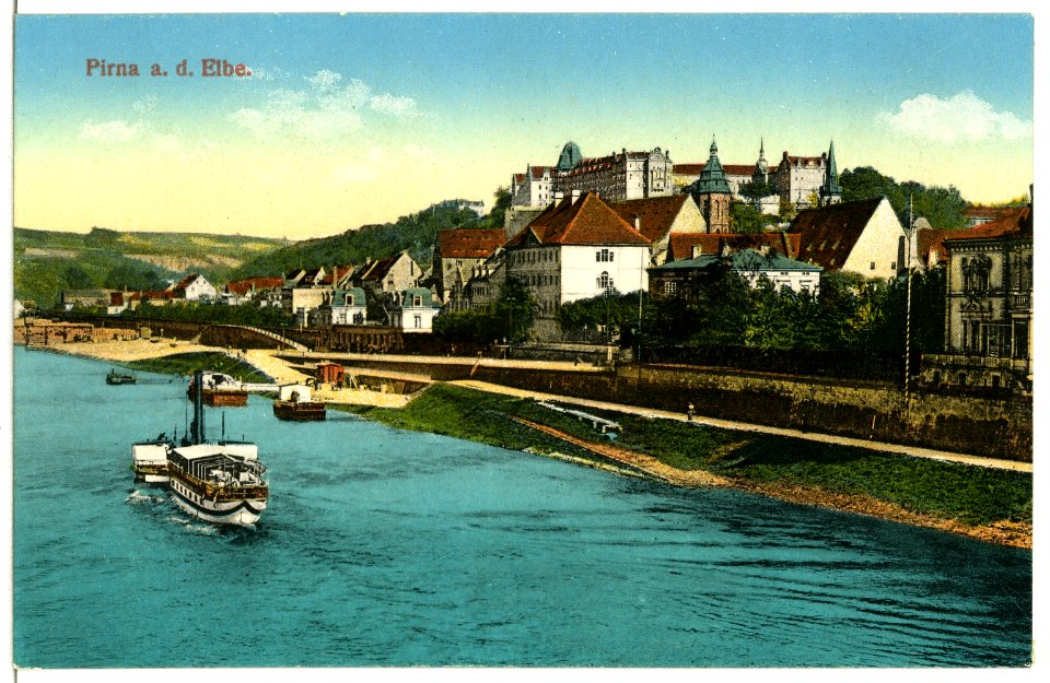 11798-Pirna-1910-Sonnenstein - Elbe mit Dampfer-Brück & Sohn Kunstverlag