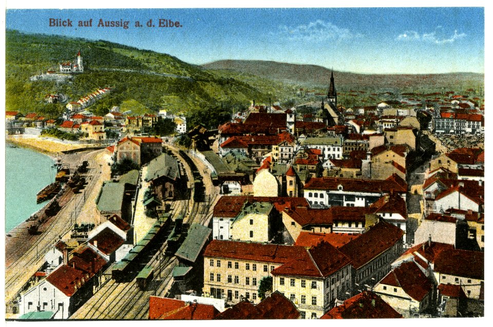 12216-Aussig-1910-Blick auf Aussig mit Bahnhof-Brück & Sohn Kunstverlag