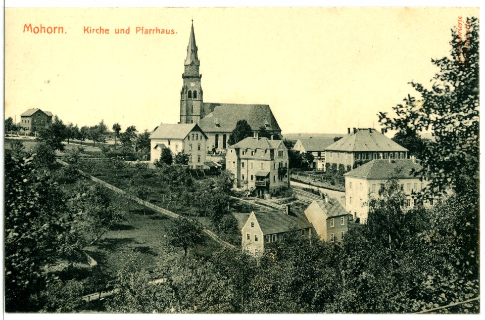 11761-Mohorn-1910-Kirche und Pfarrhaus-Brück & Sohn Kunstverlag