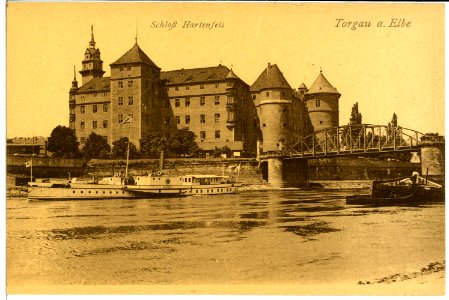 10095-Torgau-1908-Schloß Hartenfels - Elbe mit Dampfer Hermes-Brück & Sohn Kunstverlag