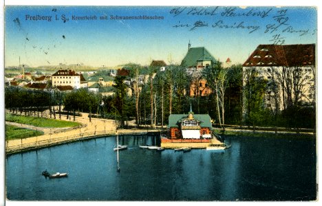 11850-Freiberg-1910-Kreuzteich mit Schwanenschlösschen-Brück & Sohn Kunstverlag