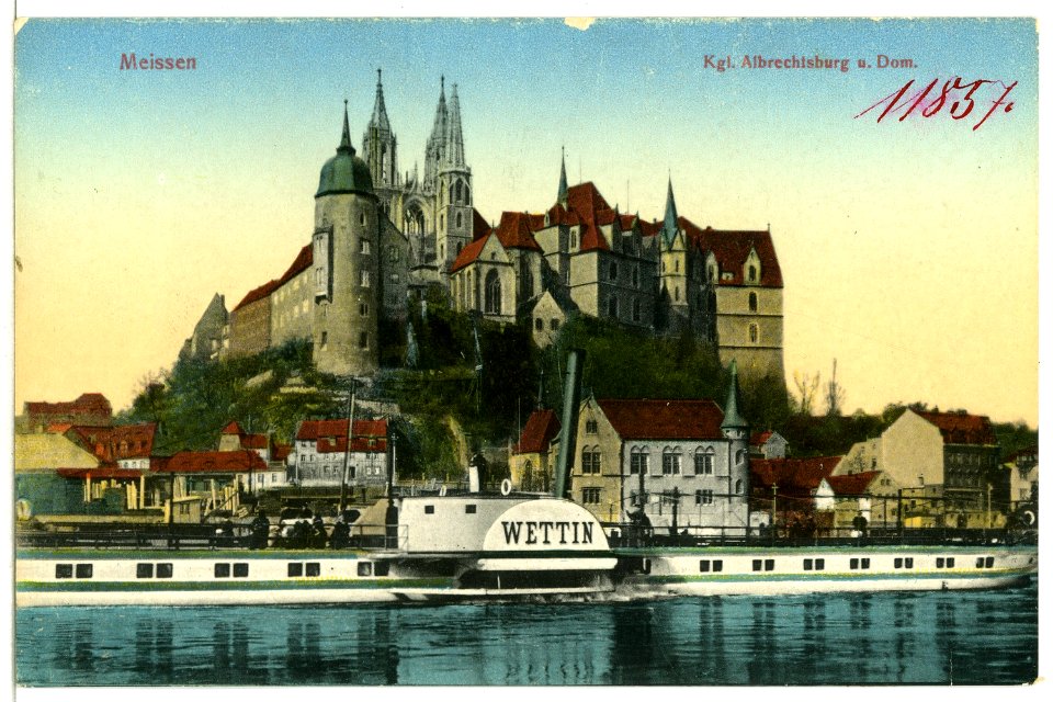 11857-Meißen-1910-Albrechtsburg - Elbe mit Dampfer Wettin-Brück & Sohn Kunstverlag