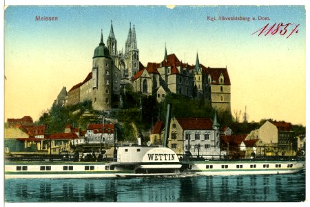 11857-Meißen-1910-Albrechtsburg - Elbe mit Dampfer Wettin-Brück & Sohn Kunstverlag