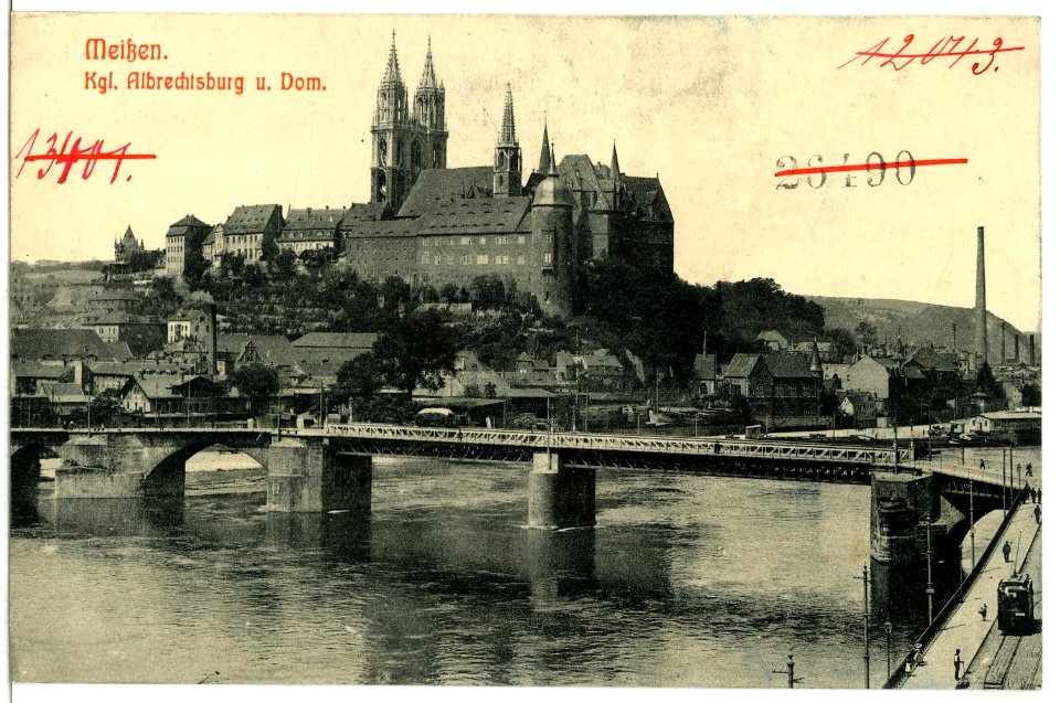 12043-Meißen-1910-Albrechtsburg und Dom, Elbbrücke-Brück & Sohn Kunstverlag