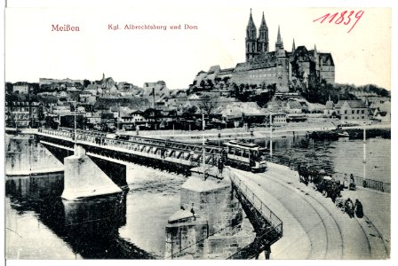 11839-Meißen-1910-Albrechtsburg und Dom - Brücke mit Straßenbahn-Brück & Sohn Kunstverlag