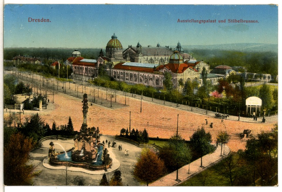 12679-Dresden-1911-Ausstellungspalast und Stübelbrunnen-Brück & Sohn Kunstverlag
