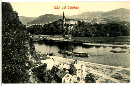 11824-Tetschen-1910-Blick auf Tetschen - Elbe mit Dampfer-Brück & Sohn Kunstverlag