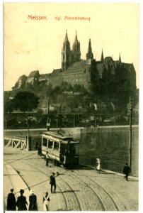 10327-Meißen-1908-Albrechtsburg - Elbbrücke mit Straßenbahn-Brück & Sohn Kunstverlag