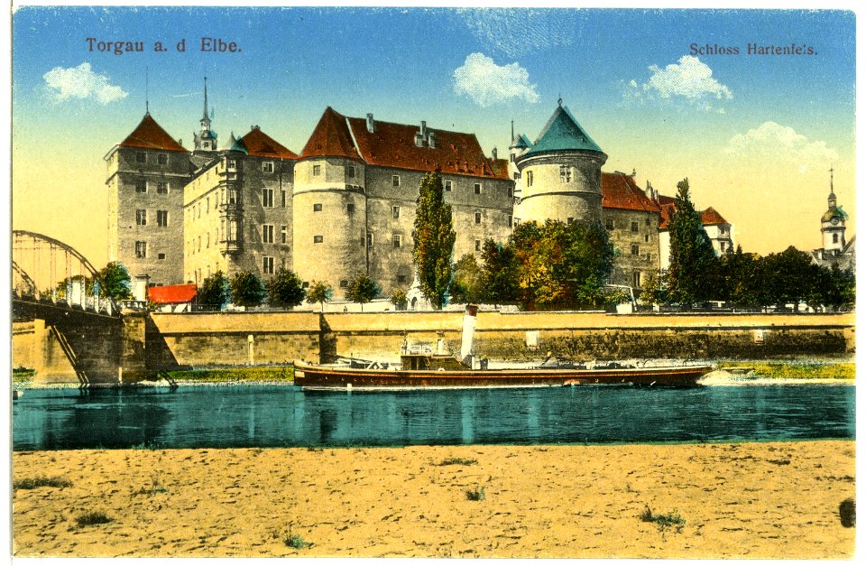 12400-Torgau-1911-Schloß Hartenfels - Elbe mit Schlepper-Brück & Sohn Kunstverlag