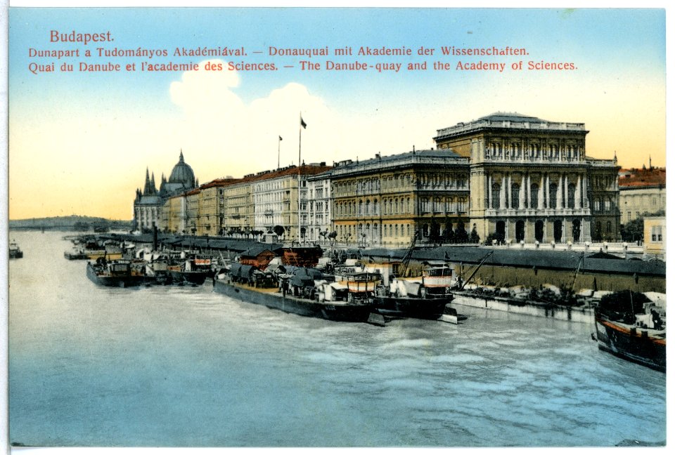 12654-Budapest-1911-Donaukai mit Lastschiffen - Akademie-Brück & Sohn Kunstverlag