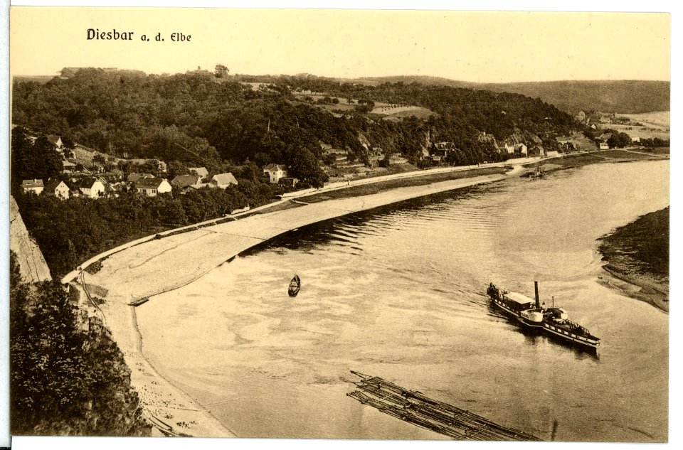 12095-Diesbar-1910-Blick vom bösen Bruder - Elbe mit Dampfer Saxonia-Brück & Sohn Kunstverlag