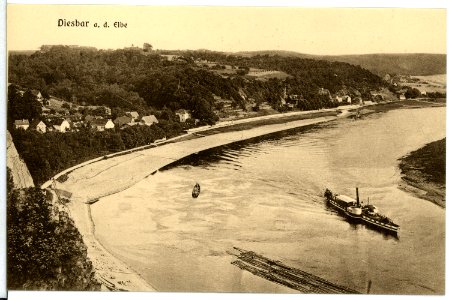 12095-Diesbar-1910-Blick vom bösen Bruder - Elbe mit Dampfer Saxonia-Brück & Sohn Kunstverlag