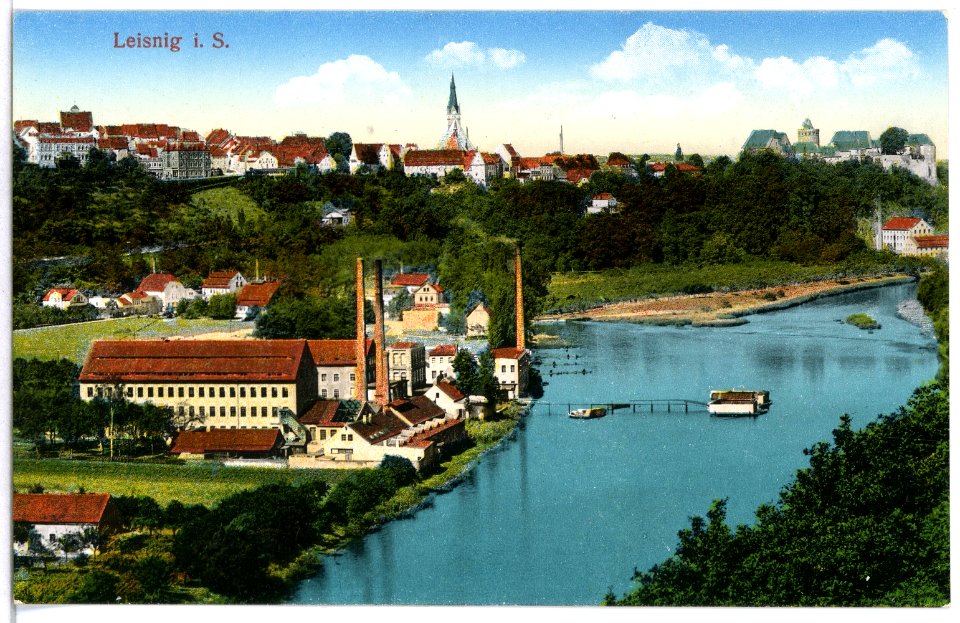 12760-Leisnig-1911-Blick über die Mulde auf Leisnig-Brück & Sohn Kunstverlag