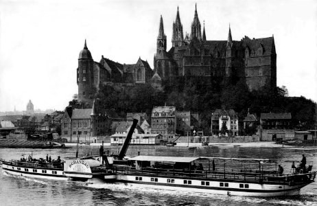 11959-Meißen-1910-Albrechtsburg und Dom - Elbe mit Dampfer Schandau-Brück & Sohn Kunstverlag