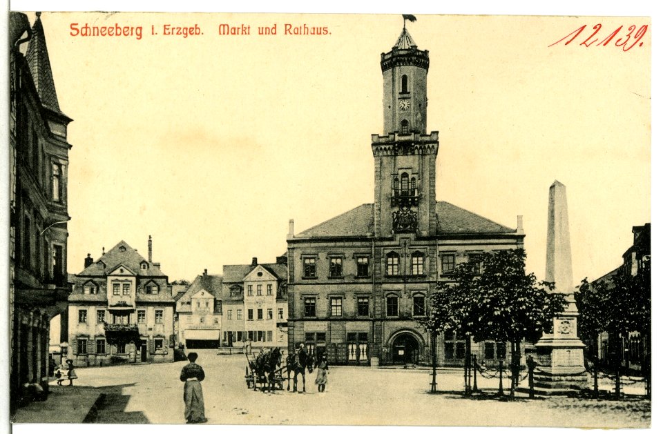 12139-Schneeberg-1910-Markt mit Rathaus-Brück & Sohn Kunstverlag