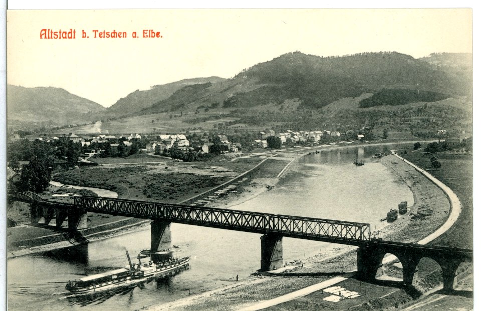 11827-Altstadt bei Tetschen-1910-bei Tetschen - Elbe mit Dampfer-Brück & Sohn Kunstverlag