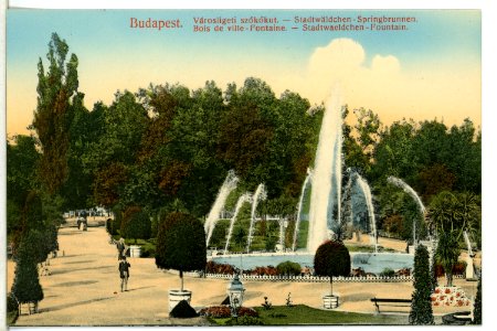 09971-Budapest-1908-Promenade mit Springbrunnen im Stadtwäldchen-Brück & Sohn Kunstverlag photo