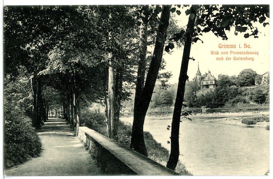 12300-Grimma-1910-Blick von Promenadenweg nach der Gattersburg-Brück & Sohn Kunstverlag