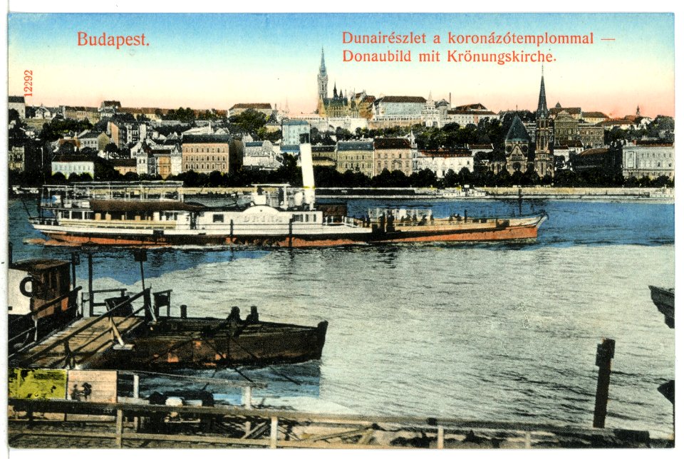 12292-Budapest-1910-Krönungskirche - Donau mit Dampfer Drina-Brück & Sohn Kunstverlag