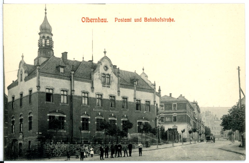 11841-Olbernhau-1910-Postamt und Bahnhofstraße-Brück & Sohn Kunstverlag