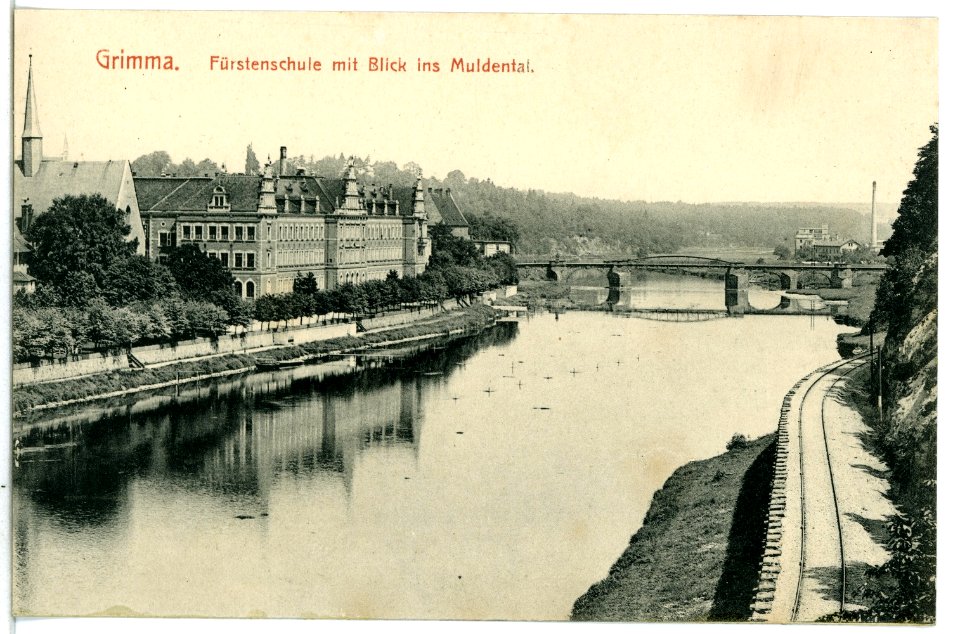 12330-Grimma-1910-Fürstenschule mit Blick ins Muldental-Brück & Sohn Kunstverlag