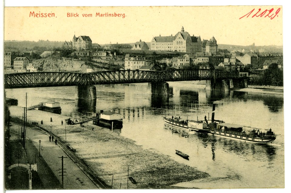 12029-Meißen-1910-Ratsweinberg, Elbbrücke, Elbe mit Dampfer Germania-Brück & Sohn Kunstverlag