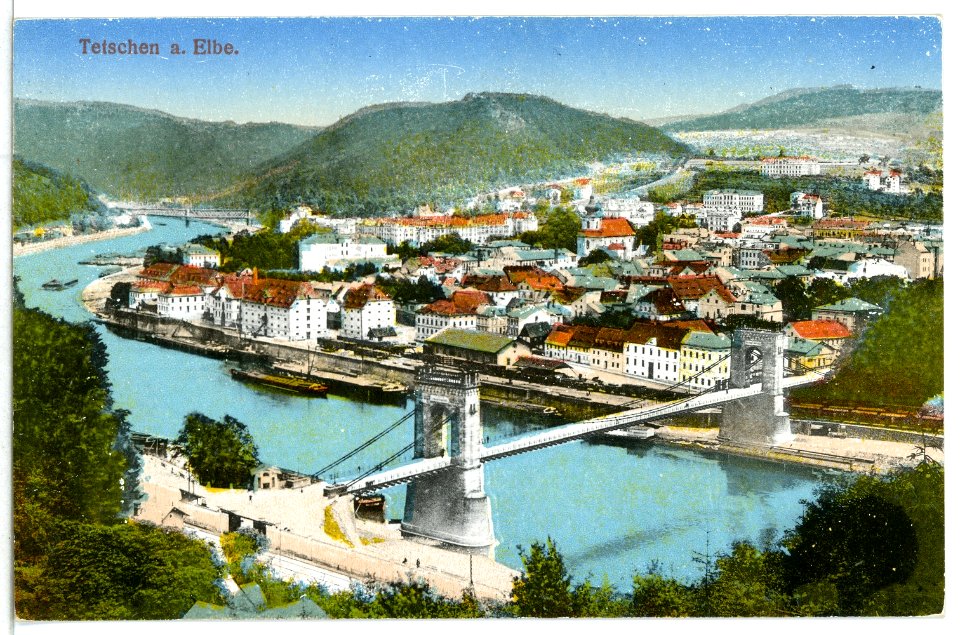 12003-Tetschen-1910-Blick auf Tetschen - mit Elbbrücke-Brück & Sohn Kunstverlag