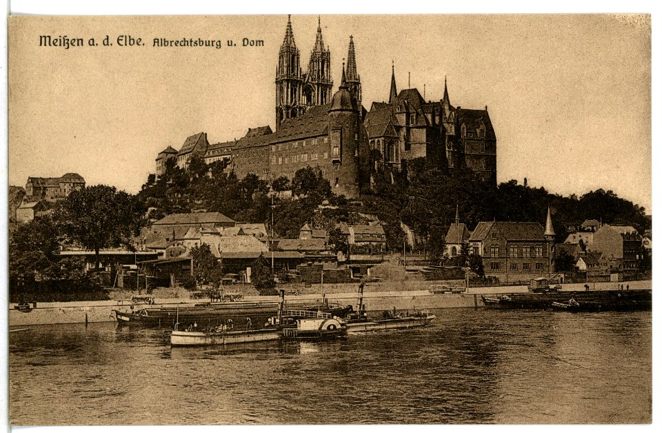 12058-Meißen-1910-Albrechtsburg und Dom - Elbe mit Schlepper-Brück & Sohn Kunstverlag