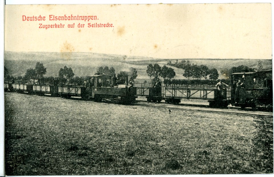 11405-Zscheilitz-1910-Deutsche Eisenbahntruppen - Zugverkehr an der Seilstrecke-Brück & Sohn Kunstverlag