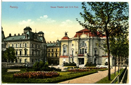 12761-Aussig-1911-Neues Theater und K. K. Post-Brück & Sohn Kunstverlag
