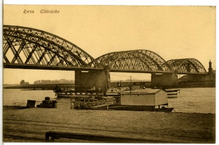 12031-Riesa-1910-Elbbrücke, Elbe mit Dampfer Kaiser Franz Josef-Brück & Sohn Kunstverlag