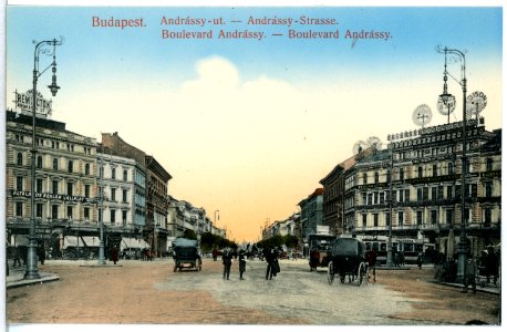 12657-Budapest-1911-Andrassy-Straße mit Straßenbahn und Pferdewagen-Brück & Sohn Kunstverlag