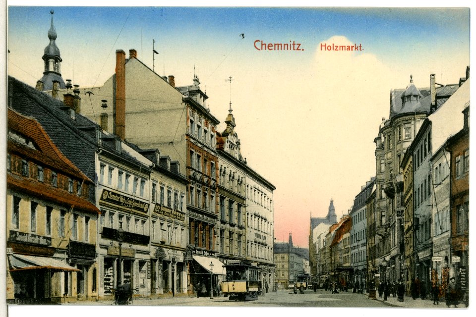 12149-Chemnitz-1910-Holzmarkt mit Straßenbahnen-Brück & Sohn Kunstverlag