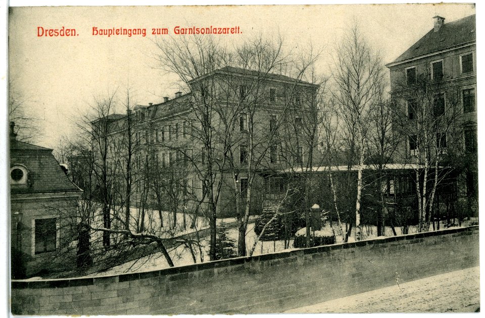 11401-Dresden-1910-Haupteingang zum Garnisonslazarett-Brück & Sohn Kunstverlag