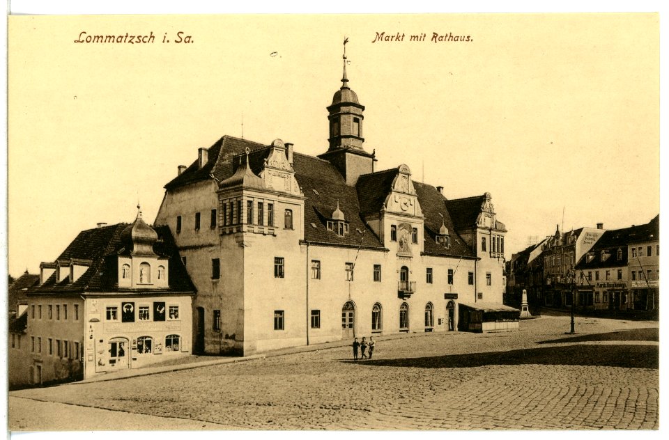 12736-Lommatzsch-1911-Markt mit Rathaus-Brück & Sohn Kunstverlag
