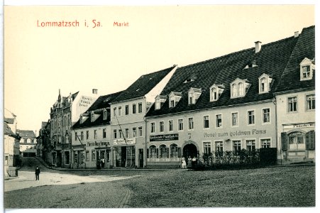 12733-Lommatzsch-1911-Markt mit Hotel zum goldnen Faß-Brück & Sohn Kunstverlag