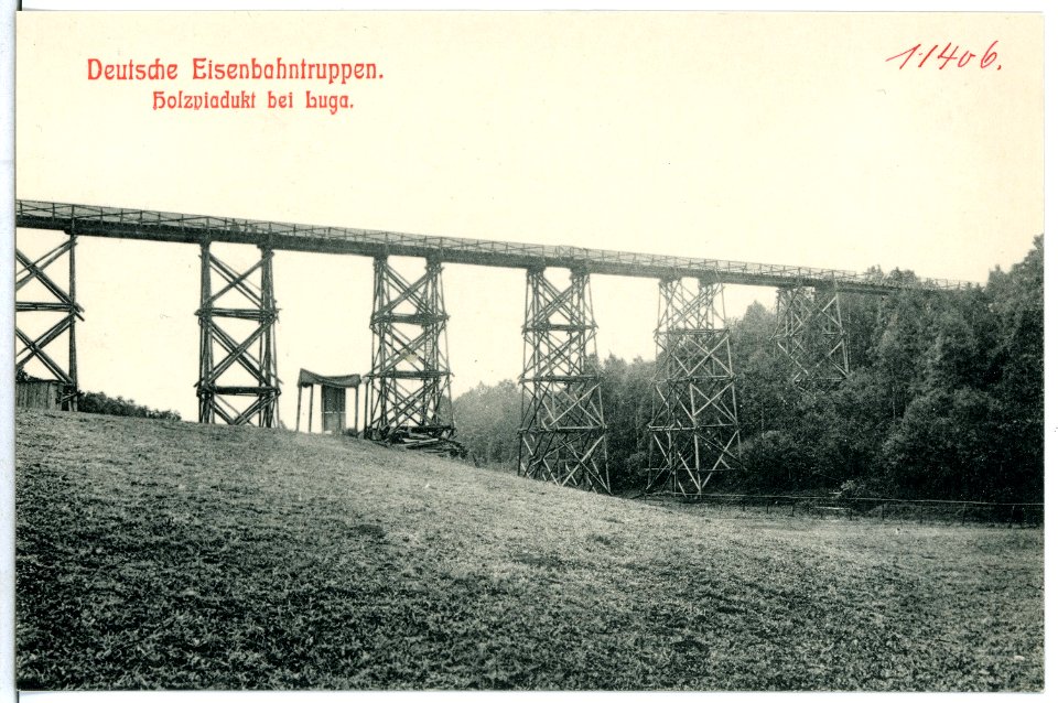 11406-Luga-1910-Deutsche Eisenbahntruppen - Holzviadukt bei Luga-Brück & Sohn Kunstverlag