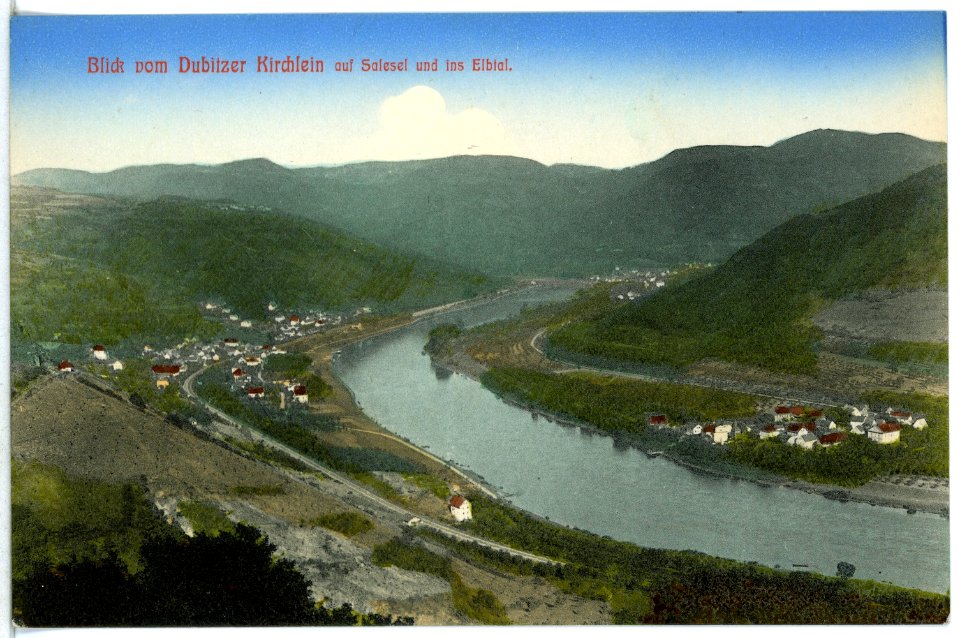12769-Salesel-1911-Blick nach dem Dubitzer Kirchlein auf Salesel und ins Elbtal-Brück & Sohn Kunstverlag