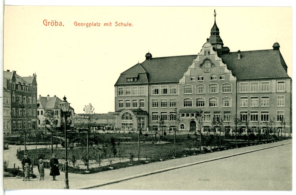 12335-Gröba-1910-Georgplatz mit Schule-Brück & Sohn Kunstverlag