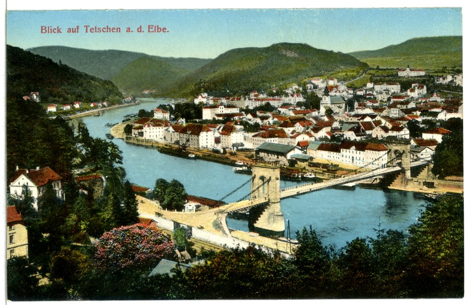 12224-Tetschen-1910-Blick auf Tetschen - Elbe mit Brücke-Brück & Sohn Kunstverlag