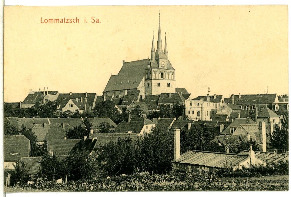 12730-Lommatzsch-1911-Blick auf die Kirche und Stadt-Brück & Sohn Kunstverlag
