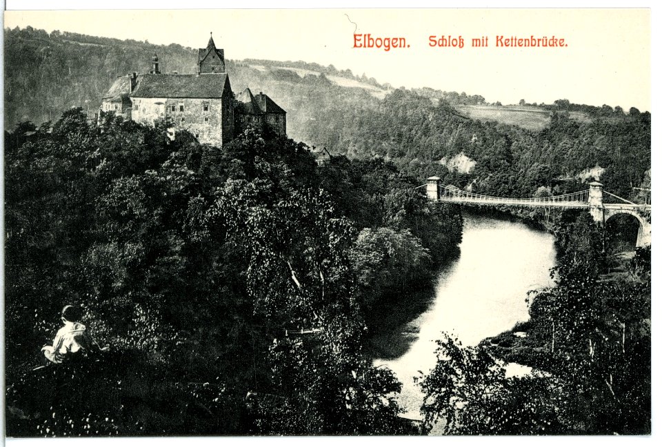12258-Elbogen-1910-Schloß und Kettenbrücke-Brück & Sohn Kunstverlag