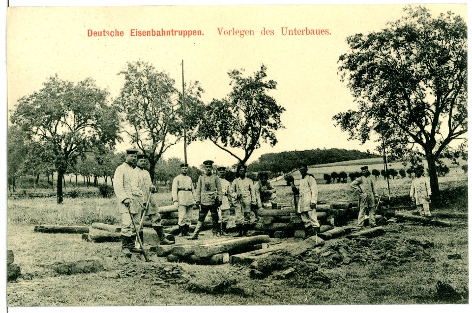 11089-Landkreis Meißen-1910-Deutsche Eisenbahntruppen - Vorlegen des Unterbaus-Brück & Sohn Kunstverlag