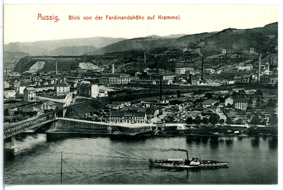 12450-Aussig-1911-Blick von der Ferdinandshöhe au Krammel mit Dampfer-Brück & Sohn Kunstverlag